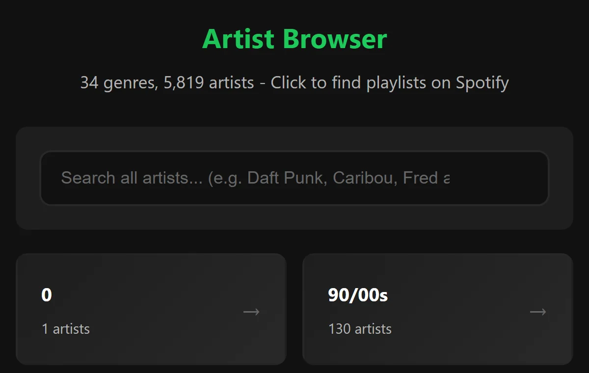 Spotify Artist Browser screenshot