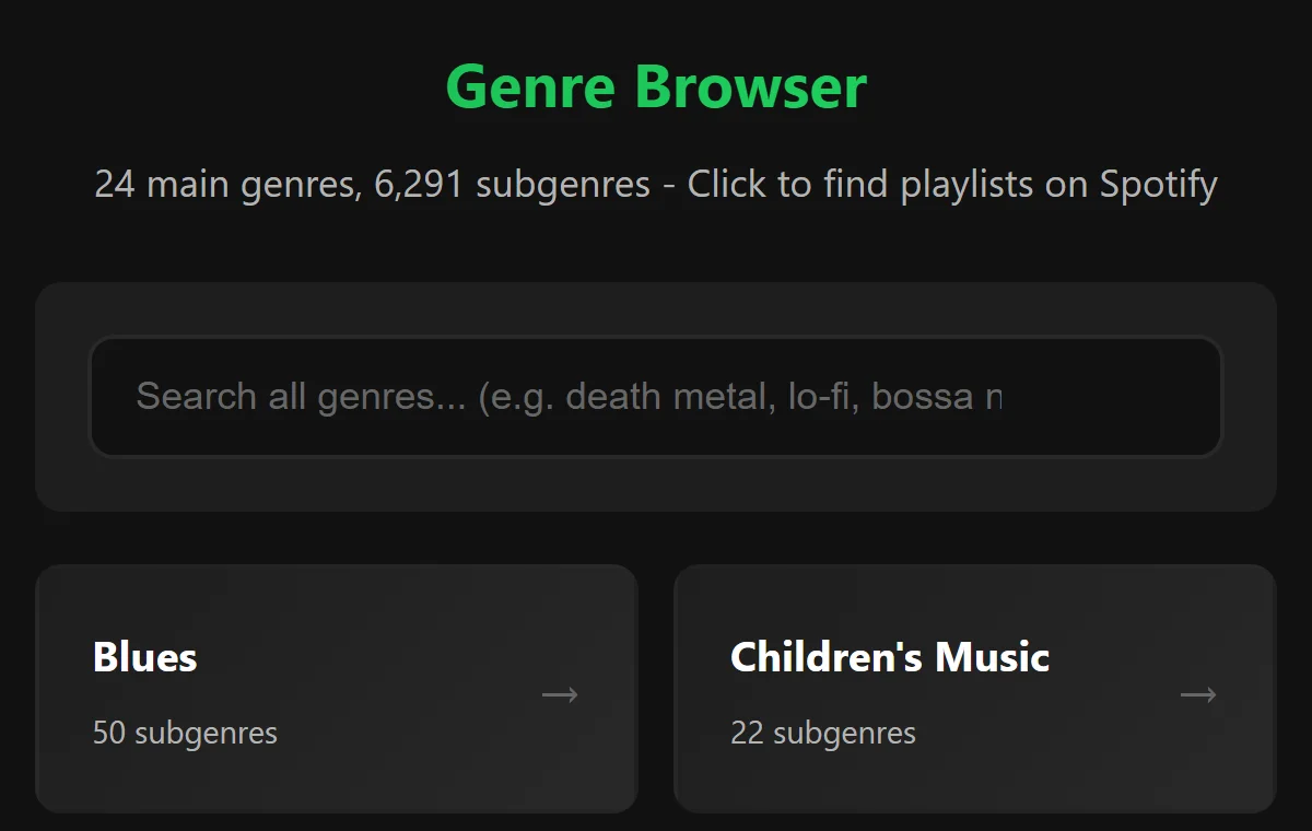 Spotify Genre Browser screenshot
